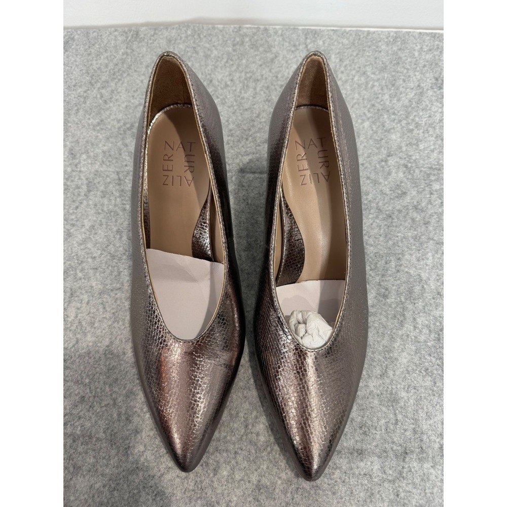 Naturalizer Perry Pumps Womens 8 Pewter Metallic Block Heel Pointed Toe Classic